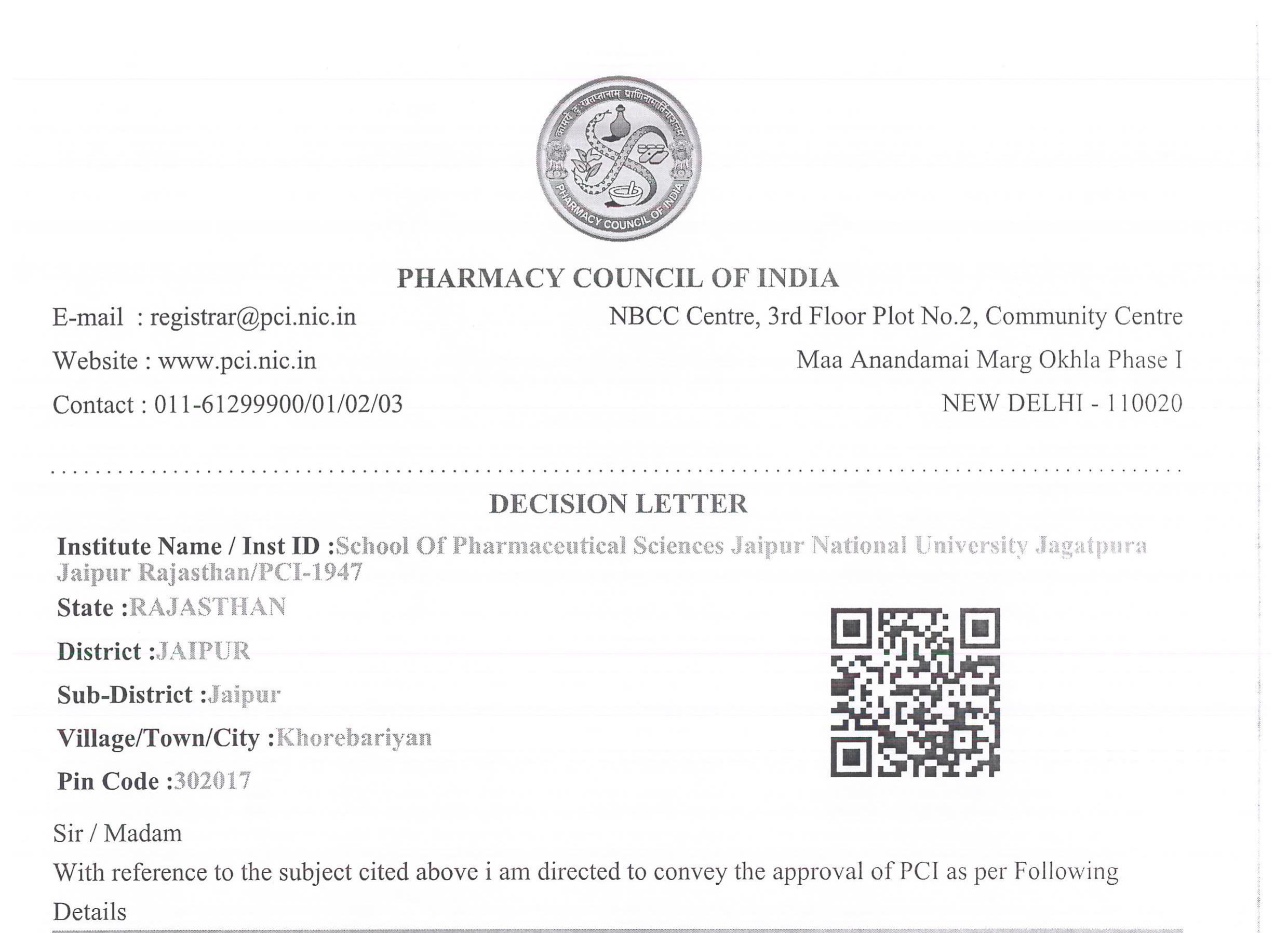 PCI Approval Letter (2021-2022)