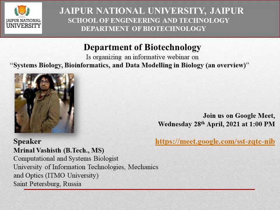 Webinar on “System Biology, Bioinformatics and Data Modelling in Biology”