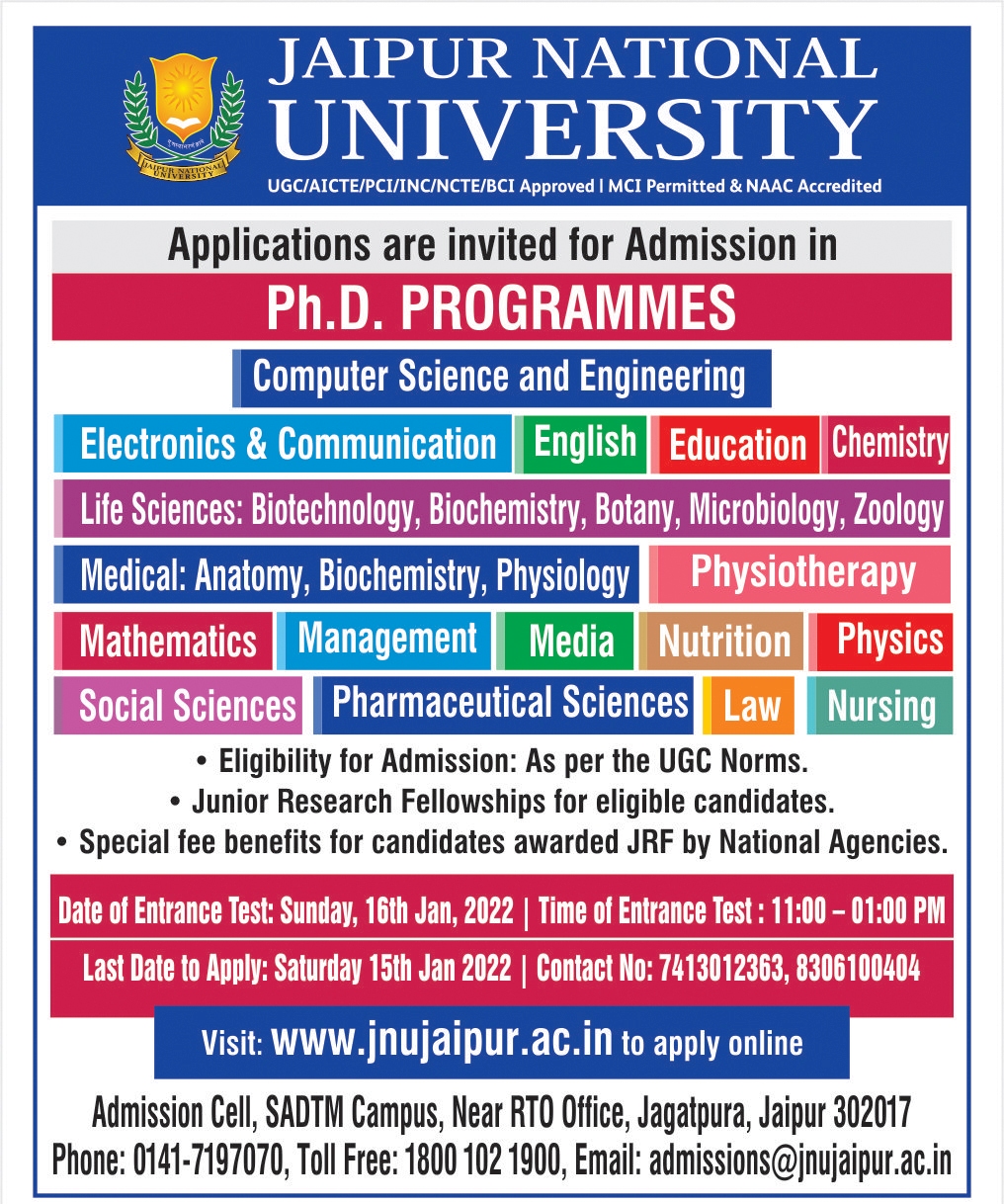 Applications are invited for Admission in Ph.D Programmes