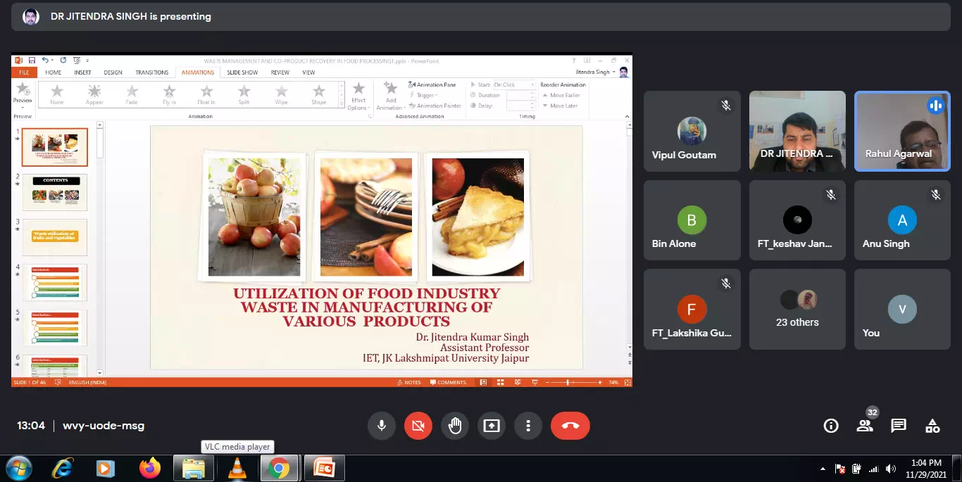 Guest Lecture on Utilization of Food Industry Waste in Manufacturing of various Food Products