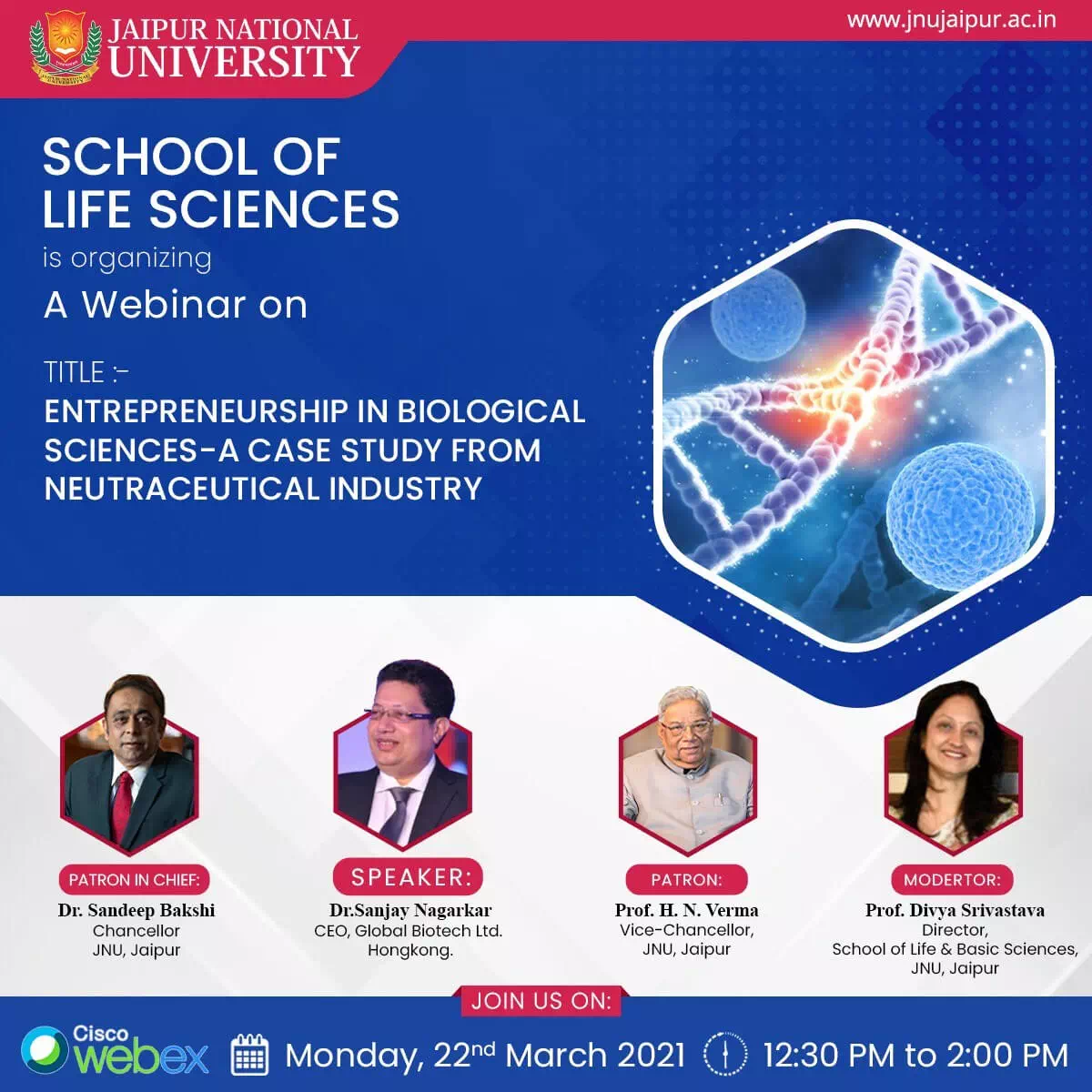 Webinar on “Entrepreneurship in biological sciences- A case study from neutraceutical industry”