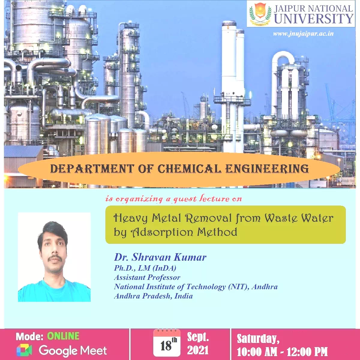 Guest Lecture on Heavy Metal Removal from Wastewater by Adsorption Method