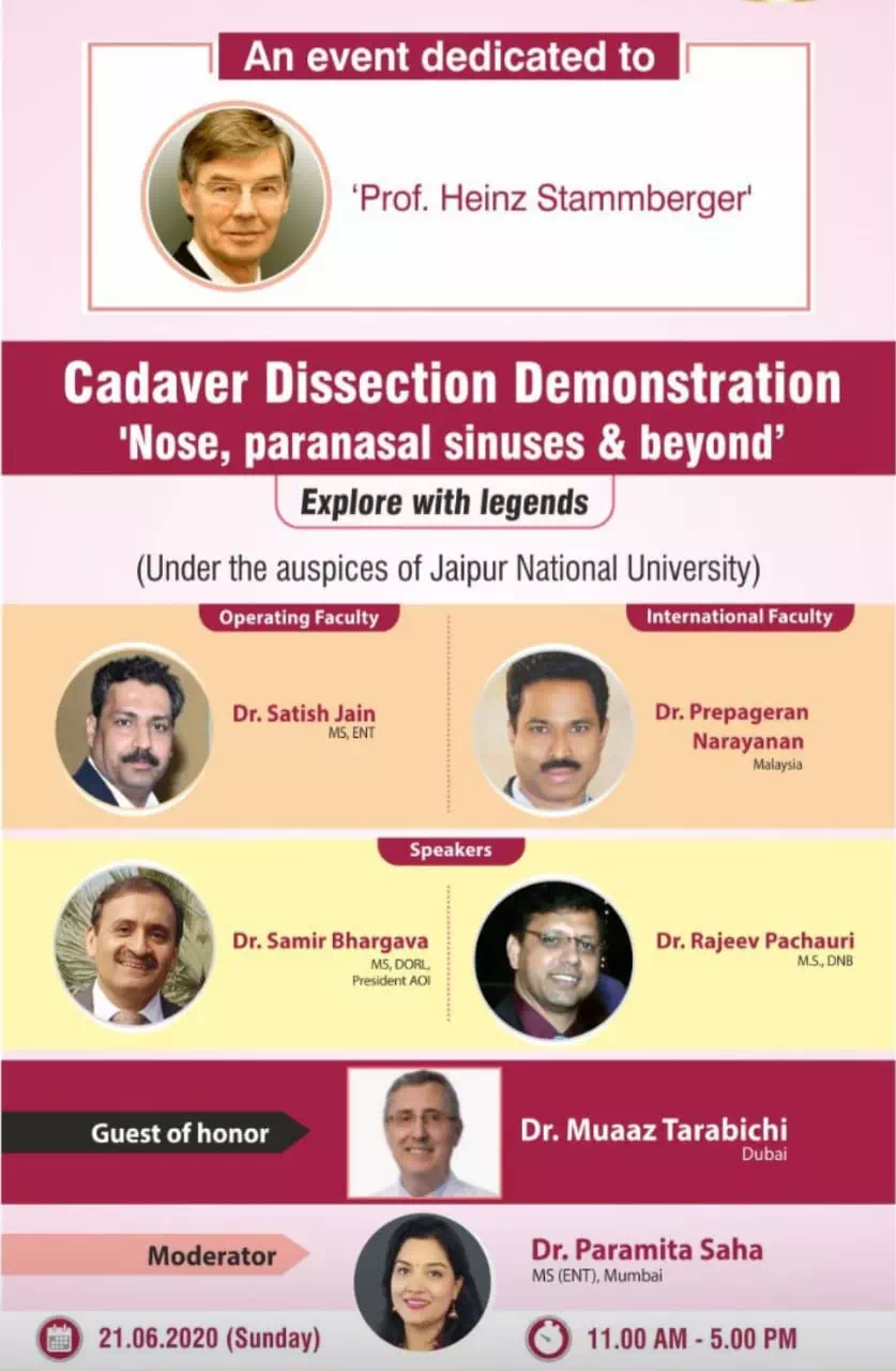 Live Endoscopic dissection demonstration of Nose,Paranasal sinuses and beyond on fresh frozen cadaver