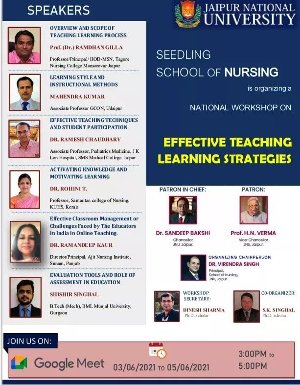 National workshop on Teaching Learning Strategies on June 3, 2021 to June 5, 2021 on virtual mode
