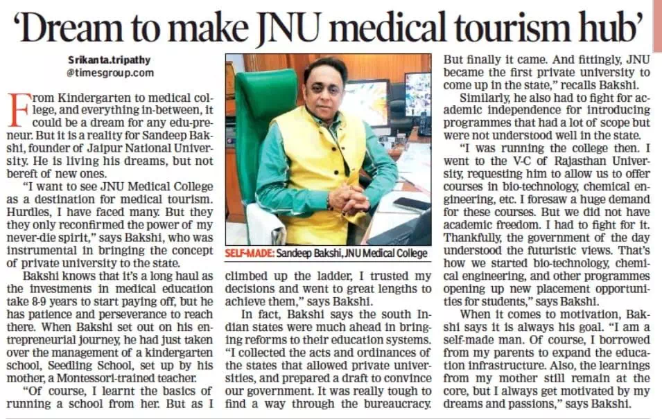 Dream to make JNU medical tourism hub