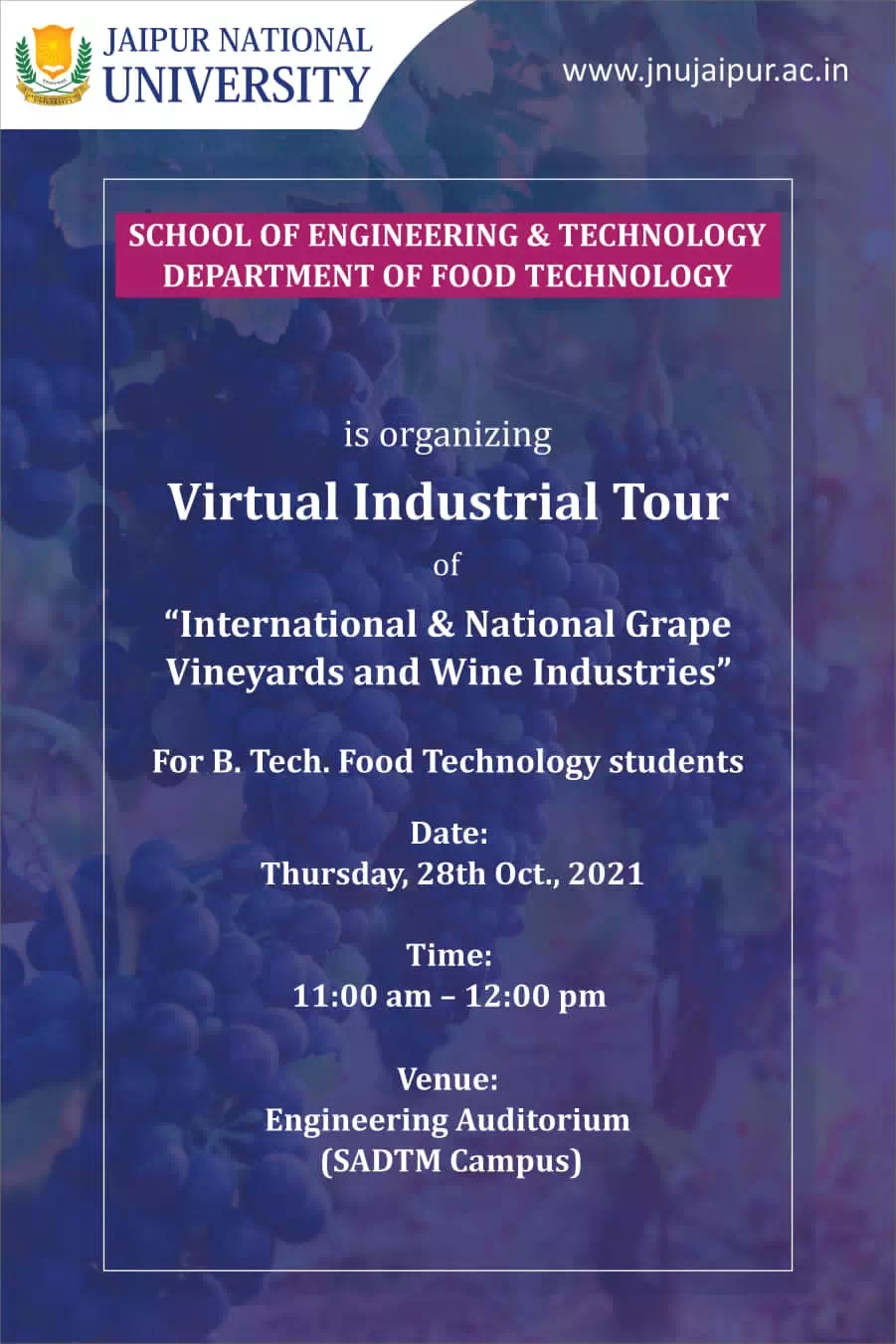 Virtual Industrial Tour of “International and National Grape Vineyards and Wine Industries” in Food Technology